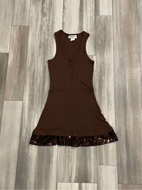 Y2K Self Esteem Brown Sequin Hem Mini Dress Size M